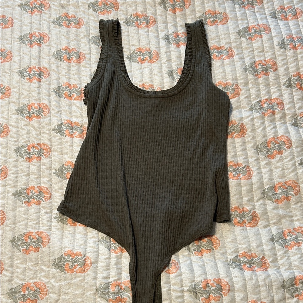 Olive Green Ribbed Bodysuit